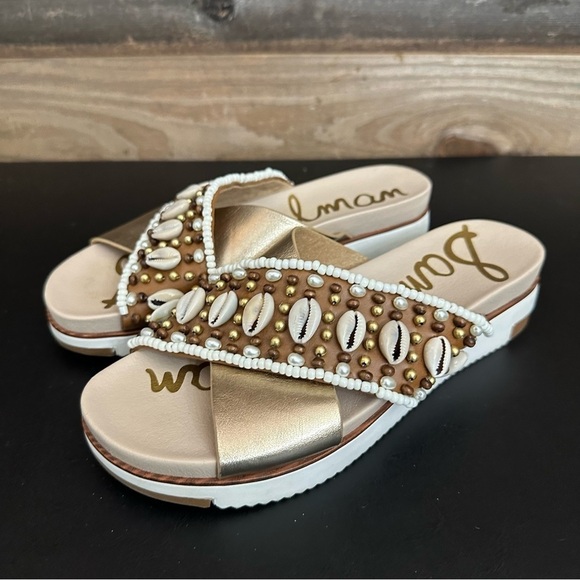 Sam Edelman Shoes - Sam Edelman Sandals Womens 7M Audrea Slide Slip On Shoes Shells Beads Platform